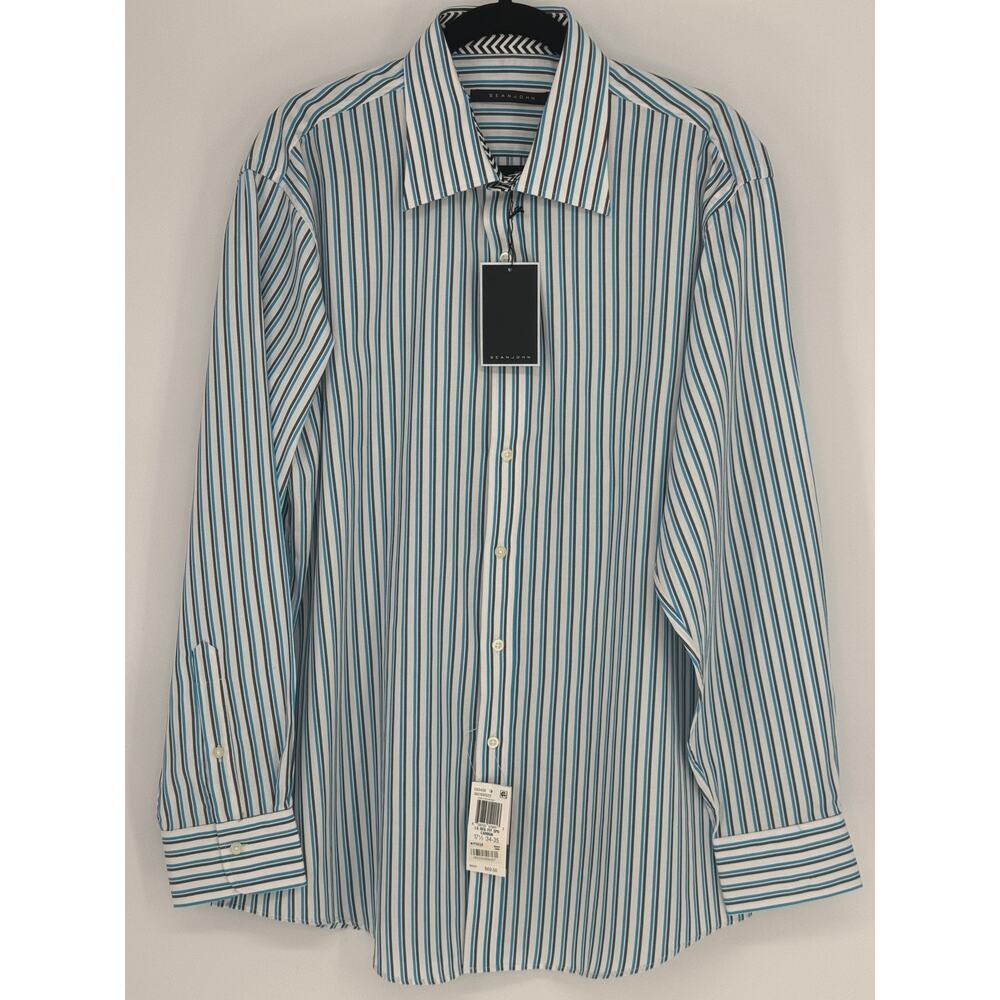Sean John Striped Long Sleeve Shirt Size 17 1/2 Sleeve 34-35 Regular Fit NWT - Picture 2 of 8